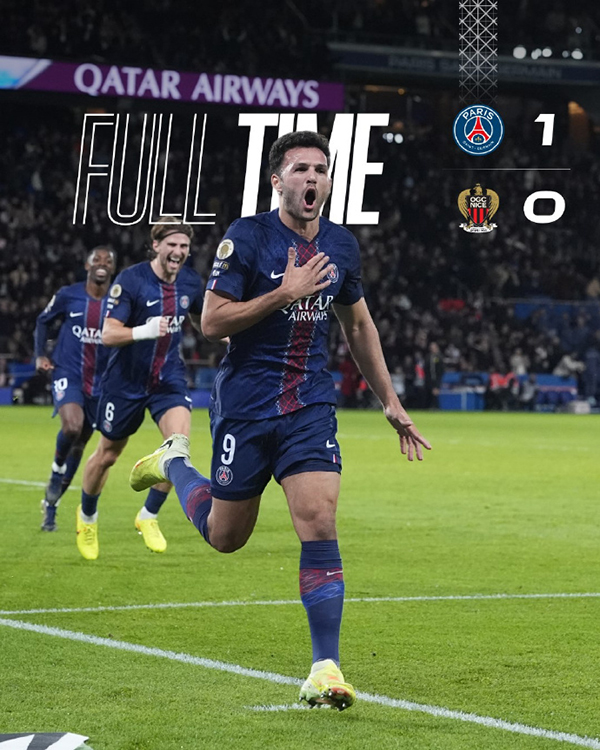 法甲-巴黎1-0尼斯 贡萨洛-拉莫斯补时读秒绝杀