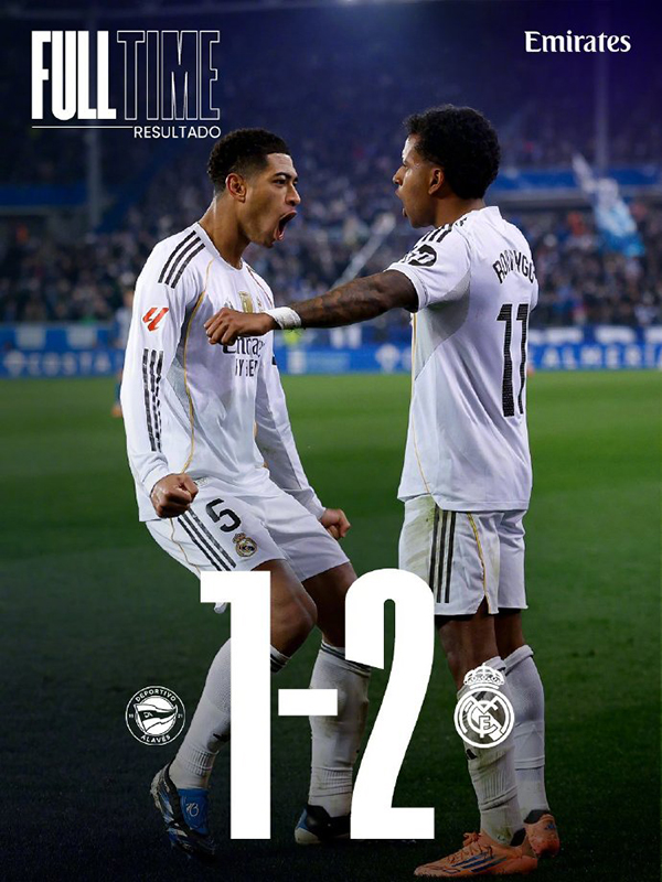 西甲-皇马2-1阿拉维斯 姆巴佩破门 罗德里戈建功